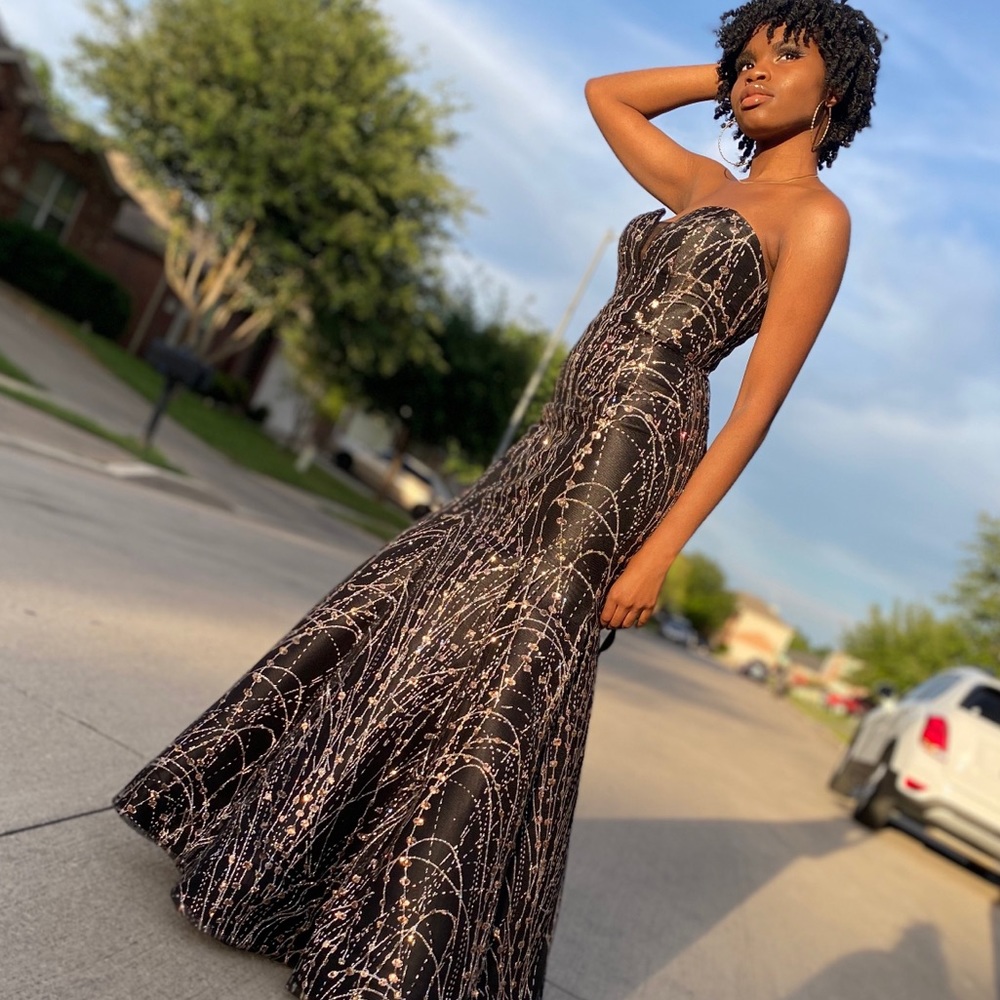 Black and Gold Prom Dress Terry Costa